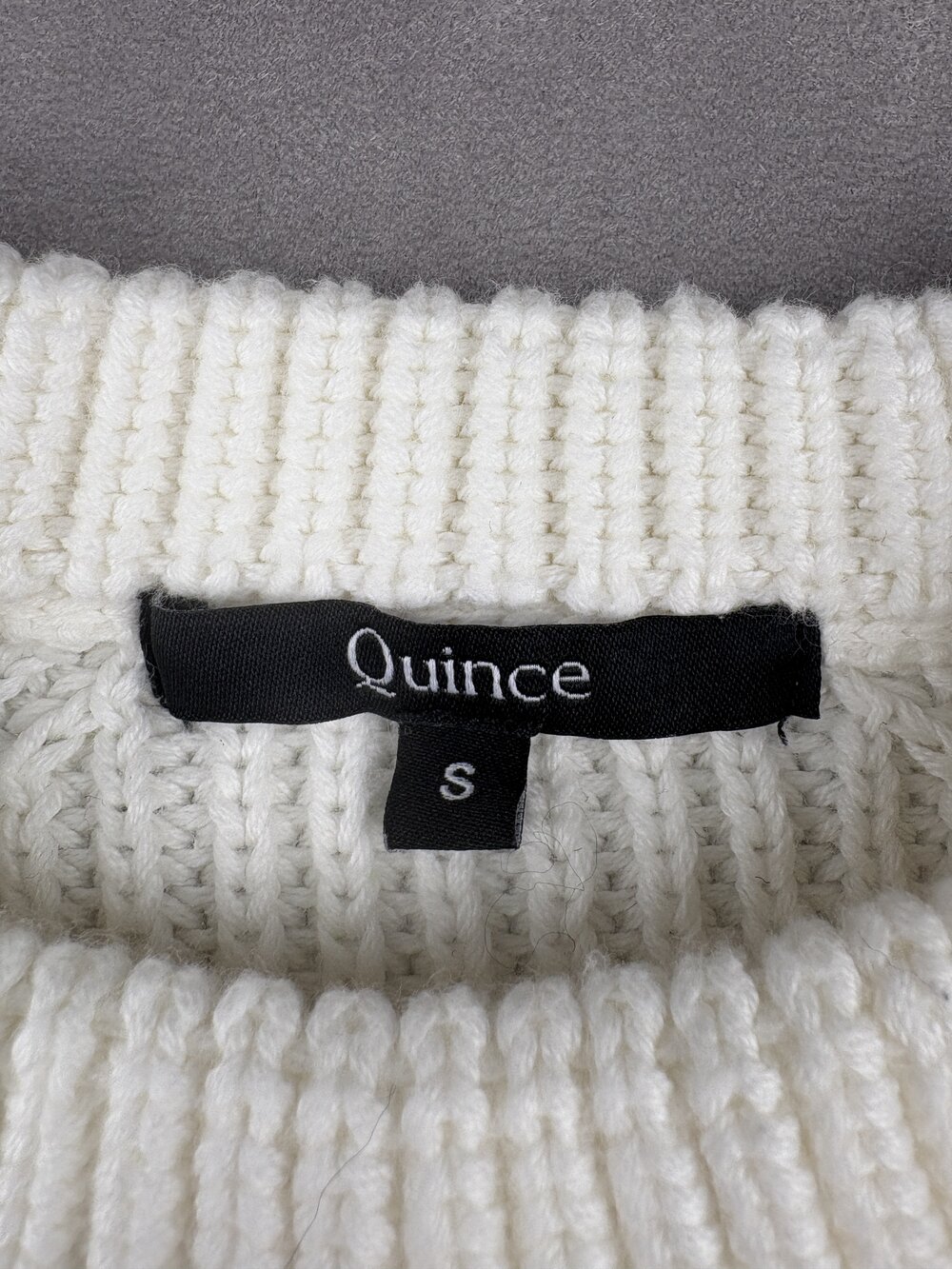Quince Ribbed Crewneck Sweater - Cream, Size S - Picture 4 of 10